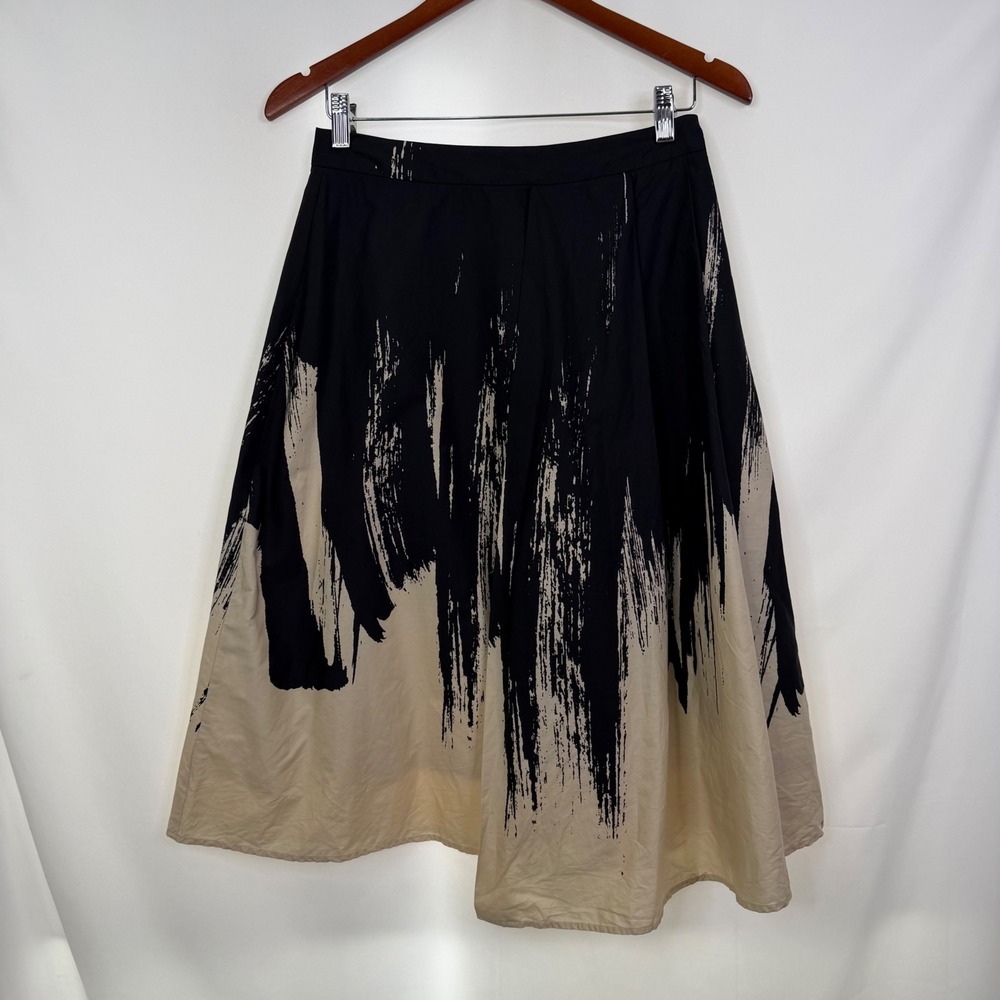 Eva Franco Black & Tan Paint-Brush Midi Skirt - Picture 3 of 8